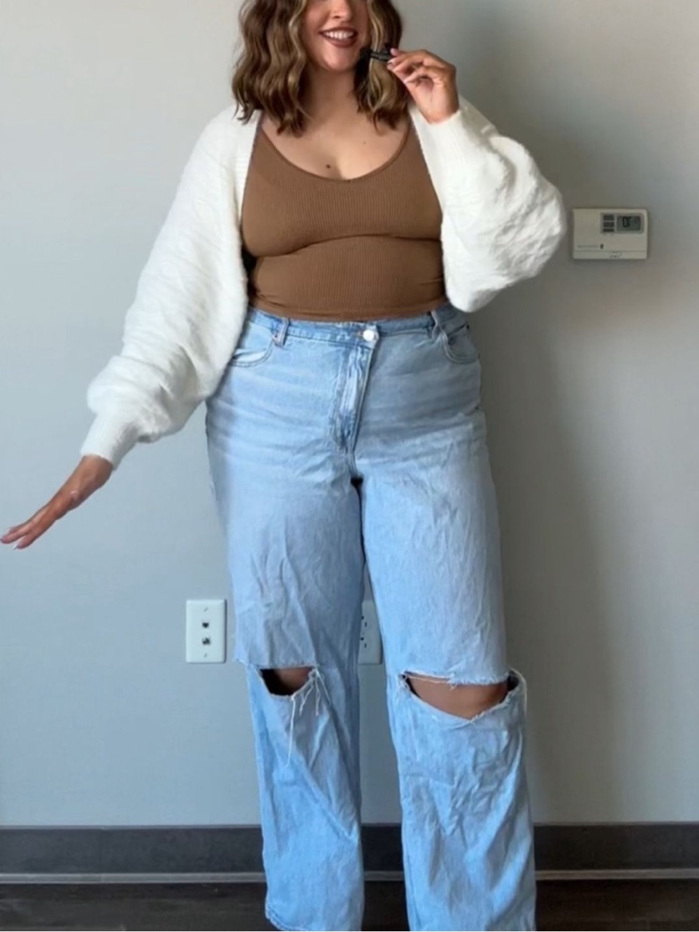 Abercrombie Fluffy Cozy White Shrug Cardigan